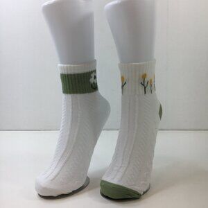 Womens Flower Daisy Bloom Ribbed Socks Yellow White Green Set 2